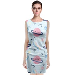 Cute Planet Space Seamless Pattern Background Sleeveless Velvet Midi Dress by BangZart