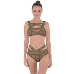 Cartoon Brown Stone Grass Seamless Background Texture Pattern Bandaged Up Bikini Set  by BangZart