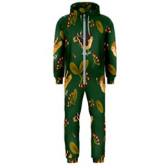 Cute Seamless Pattern Bird With Berries Leaves Hooded Jumpsuit (men)  by BangZart