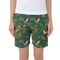 Cute Seamless Pattern Bird With Berries Leaves Women s Basketball Shorts by BangZart