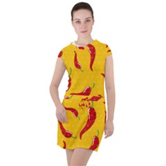 Chili Vegetable Pattern Background Drawstring Hooded Dress by BangZart