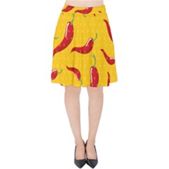 Chili Vegetable Pattern Background Velvet High Waist Skirt by BangZart