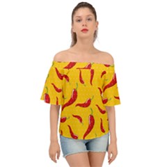 Chili Vegetable Pattern Background Off Shoulder Short Sleeve Top by BangZart