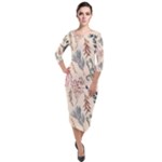 Watercolor floral seamless pattern Quarter Sleeve Midi Velour Bodycon Dress