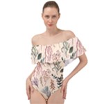 Watercolor floral seamless pattern Off Shoulder Velour Bodysuit 