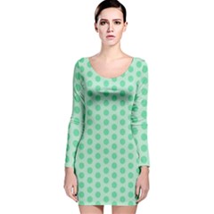 Polka Dots Mint Green, Pastel Colors, Retro, Vintage Pattern Long Sleeve Velvet Bodycon Dress by Casemiro