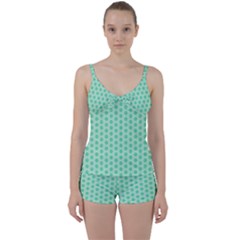 Polka Dots Mint Green, Pastel Colors, Retro, Vintage Pattern Tie Front Two Piece Tankini by Casemiro