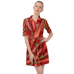 Seamless Chili Pepper Pattern Belted Shirt Dress by BangZart