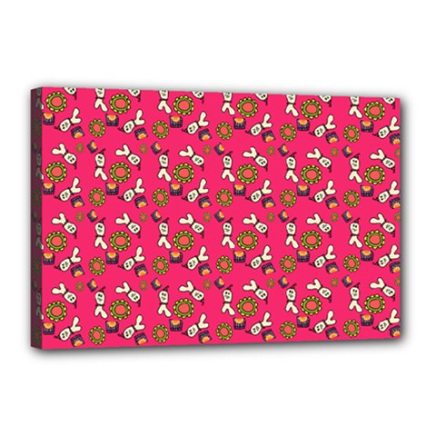 Clown Ghost Pattern Pink Canvas 18  X 12  (stretched) by snowwhitegirl