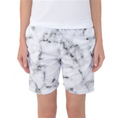 White Faux Marble Texture  Women s Basketball Shorts by Dushan