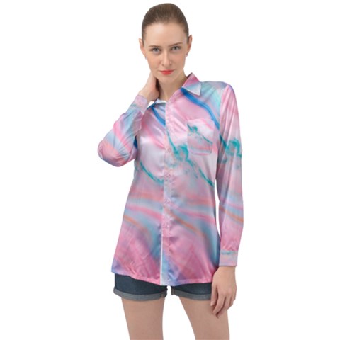 Colorful Marble Abstract Background Texture  Long Sleeve Satin Shirt by Dushan