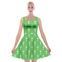 Green And White Art-deco Pattern Velvet Skater Dress by Dushan