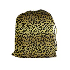 Gold And Black, Metallic Leopard Spots Pattern, Wild Cats Fur Drawstring Pouch (xl) by Casemiro