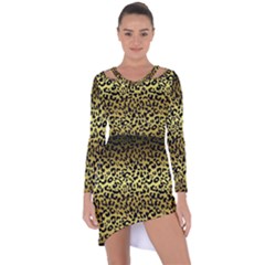 Gold And Black, Metallic Leopard Spots Pattern, Wild Cats Fur Asymmetric Cut-out Shift Dress by Casemiro