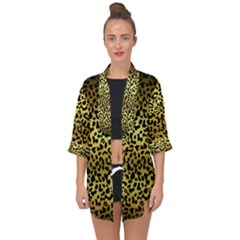 Gold And Black, Metallic Leopard Spots Pattern, Wild Cats Fur Open Front Chiffon Kimono by Casemiro