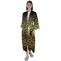 Gold And Black, Metallic Leopard Spots Pattern, Wild Cats Fur Maxi Satin Kimono by Casemiro