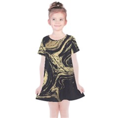 Black And Gold Marble Kids  Simple Cotton Dress by Dushan