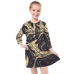 Black And Gold Marble Kids  Quarter Sleeve Shirt Dress by Dushan