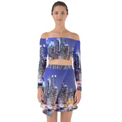 New-york Cityscape  Off Shoulder Top With Skirt Set by Dushan