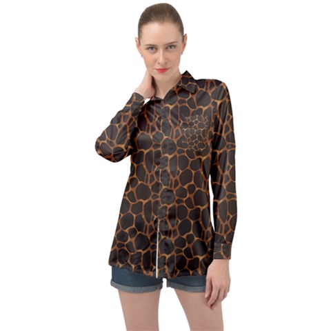 Animal Skin - Panther Or Giraffe - Africa And Savanna Long Sleeve Satin Shirt by DinzDas
