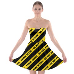 Warning Colors Yellow And Black - Police No Entrance 2 Strapless Bra Top Dress by DinzDas