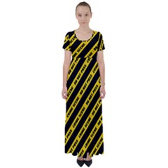Warning Colors Yellow And Black - Police No Entrance 2 High Waist Short Sleeve Maxi Dress by DinzDas