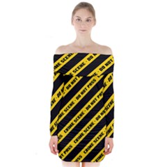 Warning Colors Yellow And Black - Police No Entrance 2 Long Sleeve Off Shoulder Dress by DinzDas