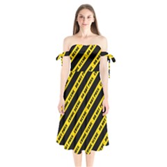 Warning Colors Yellow And Black - Police No Entrance 2 Shoulder Tie Bardot Midi Dress by DinzDas