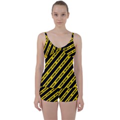 Warning Colors Yellow And Black - Police No Entrance 2 Tie Front Two Piece Tankini by DinzDas