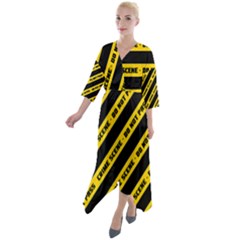 Warning Colors Yellow And Black - Police No Entrance 2 Quarter Sleeve Wrap Front Maxi Dress by DinzDas