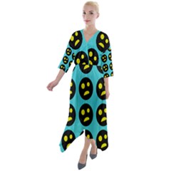 005 - Ugly Smiley With Horror Face - Scary Smiley Quarter Sleeve Wrap Front Maxi Dress by DinzDas