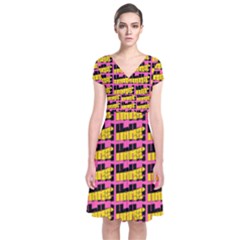 Haha - Nelson Pointing Finger At People - Funny Laugh Short Sleeve Front Wrap Dress by DinzDas