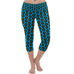 0059 Comic Head Bothered Smiley Pattern Capri Yoga Leggings by DinzDas