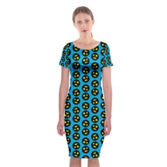 0059 Comic Head Bothered Smiley Pattern Classic Short Sleeve Midi Dress by DinzDas