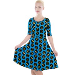 0059 Comic Head Bothered Smiley Pattern Quarter Sleeve A-line Dress by DinzDas