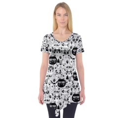 Cute Cat Faces Pattern Short Sleeve Tunic  by TastefulDesigns