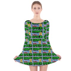 Game Over Karate And Gaming - Pixel Martial Arts Long Sleeve Velvet Skater Dress by DinzDas