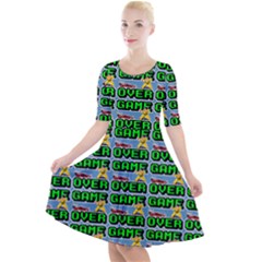 Game Over Karate And Gaming - Pixel Martial Arts Quarter Sleeve A-line Dress by DinzDas