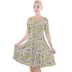 Abstract Flowers And Circle Quarter Sleeve A-line Dress by DinzDas