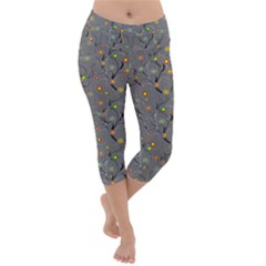Abstract Flowers And Circle Lightweight Velour Capri Yoga Leggings by DinzDas