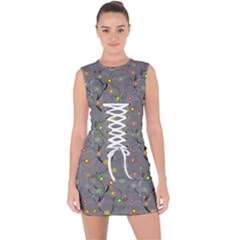 Abstract Flowers And Circle Lace Up Front Bodycon Dress by DinzDas