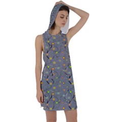 Abstract Flowers And Circle Racer Back Hoodie Dress by DinzDas