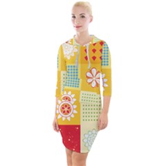 Abstract Flowers And Circle Quarter Sleeve Hood Bodycon Dress by DinzDas