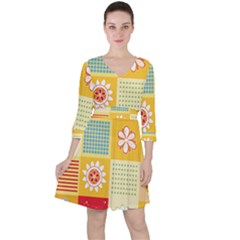 Abstract Flowers And Circle Ruffle Dress by DinzDas