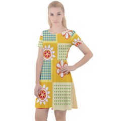 Abstract Flowers And Circle Cap Sleeve Velour Dress  by DinzDas