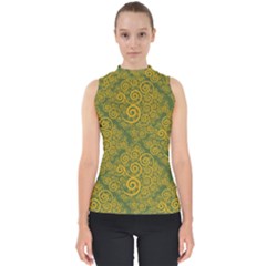 Abstract Flowers And Circle Mock Neck Shell Top by DinzDas