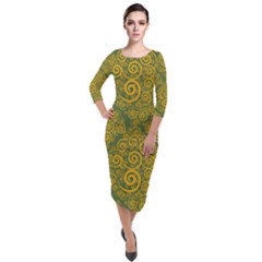 Abstract Flowers And Circle Quarter Sleeve Midi Velour Bodycon Dress by DinzDas