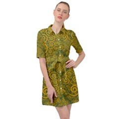 Abstract Flowers And Circle Belted Shirt Dress by DinzDas