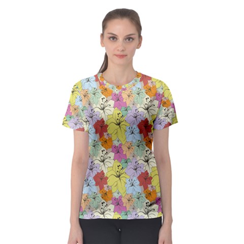 Abstract Flowers And Circle Women s Sport Mesh Tee by DinzDas