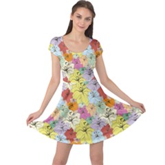 Abstract Flowers And Circle Cap Sleeve Dress by DinzDas